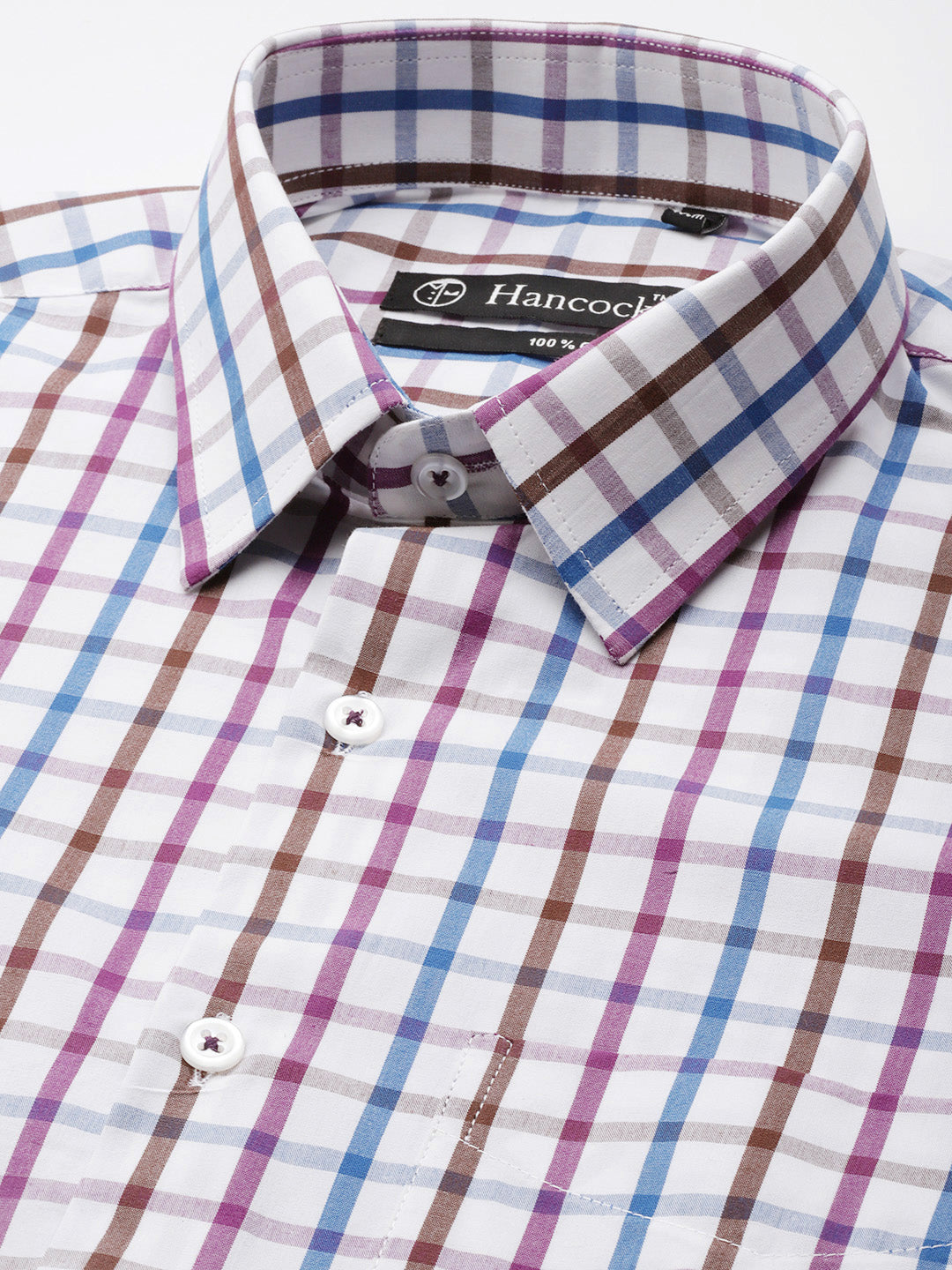 Men White & Blue Checks Pure Cotton Slim Fit Formal Shirt
