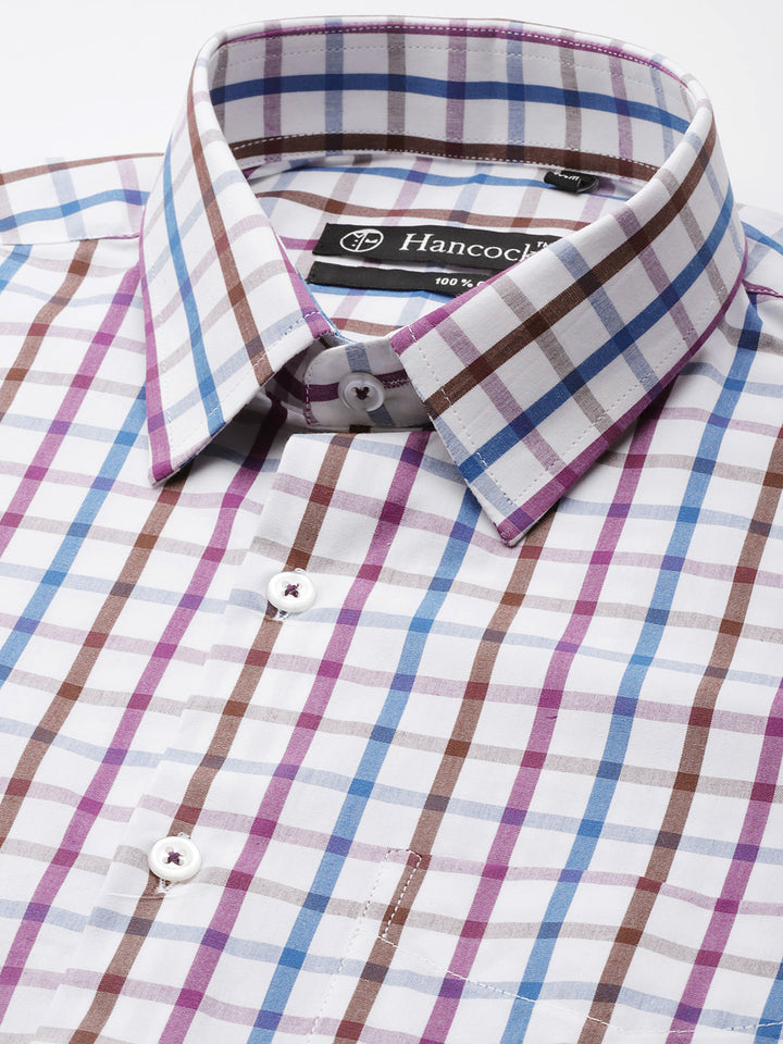 Men White & Blue Checks Pure Cotton Slim Fit Formal Shirt