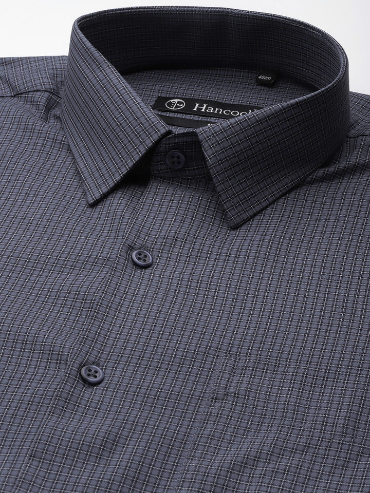 Men Grey Checks Pure Cotton Slim Fit Formal Shirt