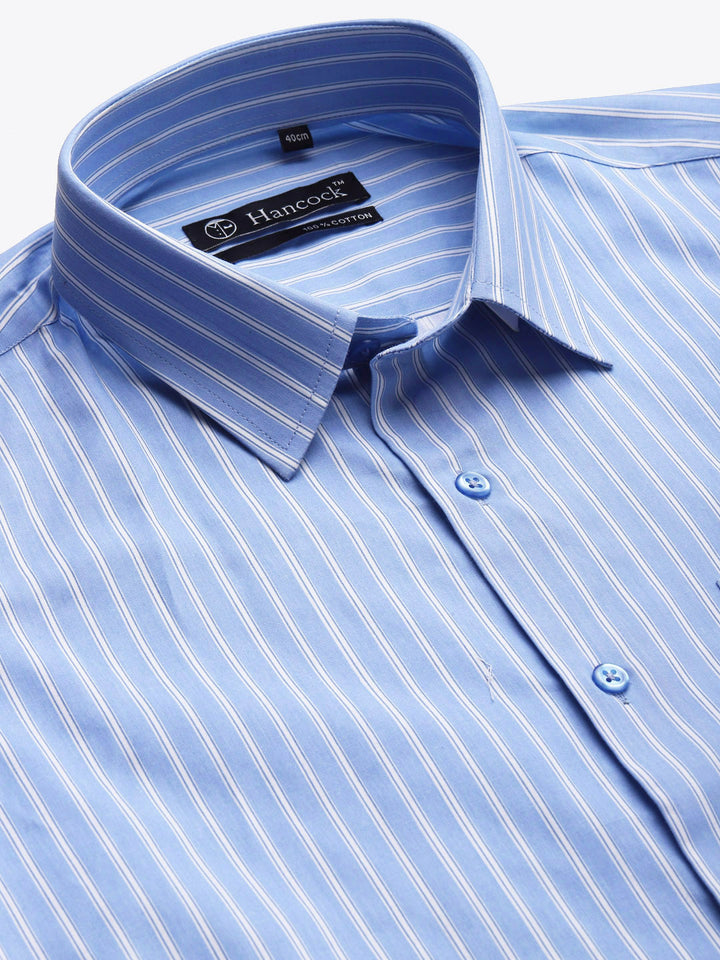 Men Blue Stripes Pure Cotton Slim Fit Formal Shirt
