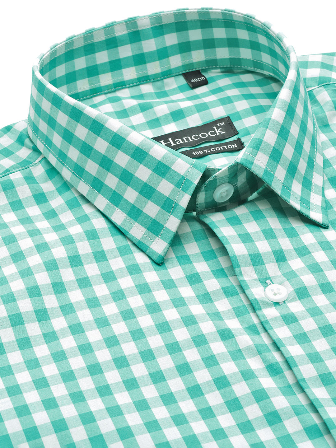 Men Green & White Checked Pure Cotton Slim Fit Formal Shirt