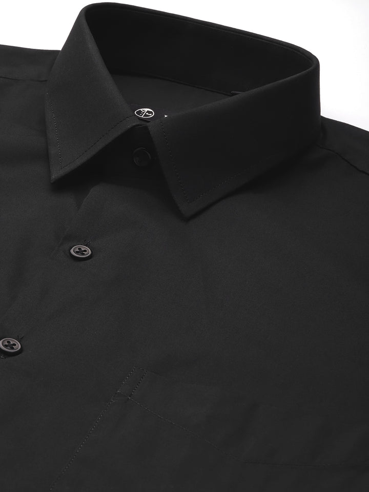 Men Black Solid Pure Cotton Slim Fit French Cuff Formal Shirts