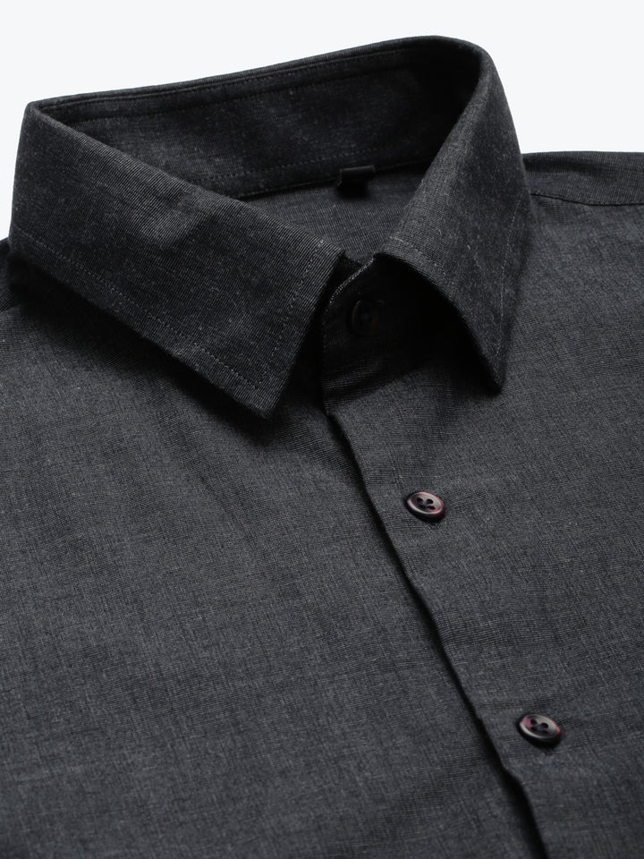 Men Charcoal Grey Chambray Pure Cotton French Cuff Regular Fit Formal Shirt