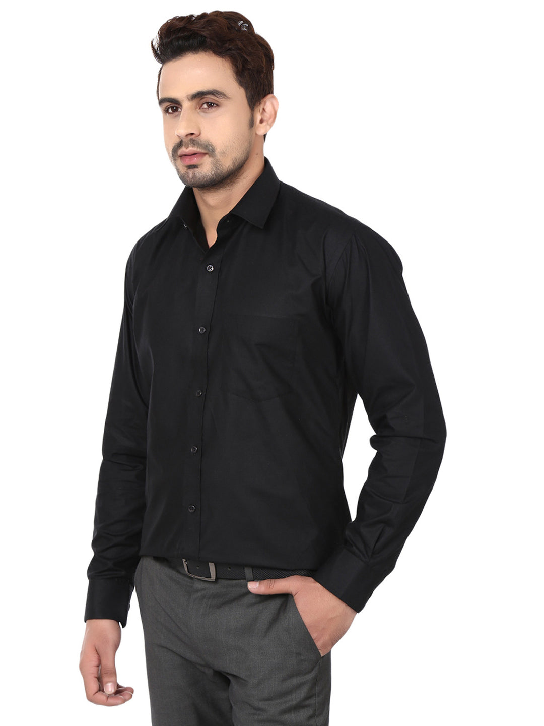 Men Black Solid Cotton Rich Slim Fit Formal Shirt