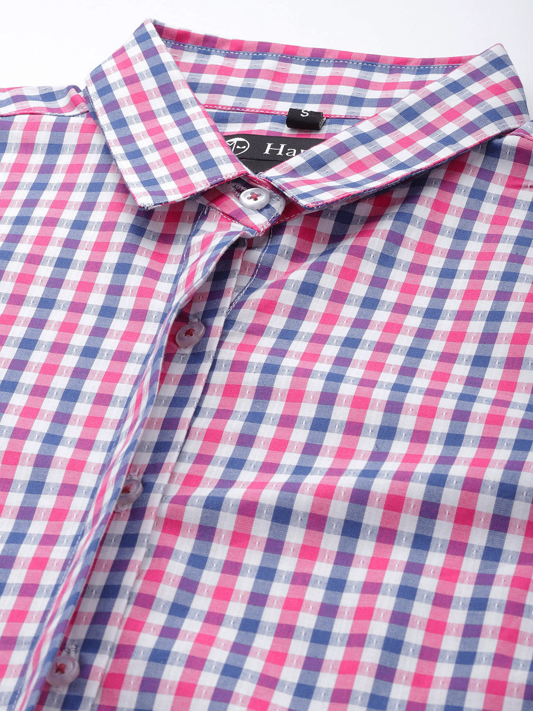 Women White & Pink Checks Pure Cotton Slim Fit Formal Shirt