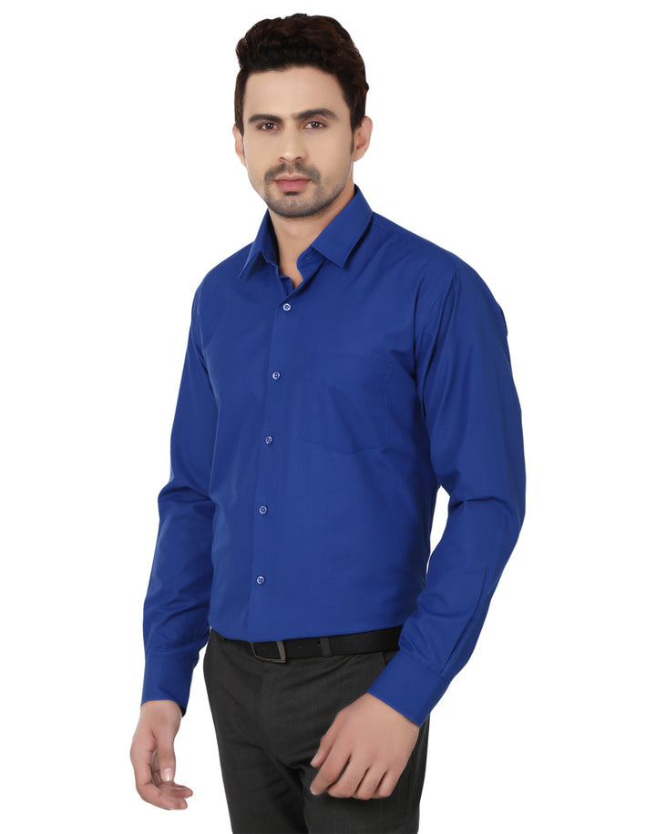 Men Blue Solids Cotton Rich Slim Fit Formal Shirt