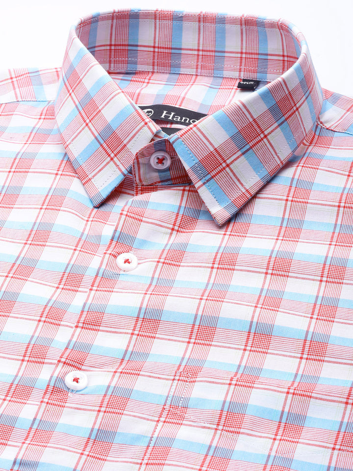 Men White & Red Checks Pure Cotton Slim Fit Formal Shirt