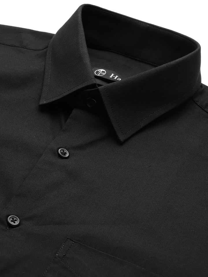 Men Black Solid Pure Cotton Regular Fit French Cuff Formal Shirt