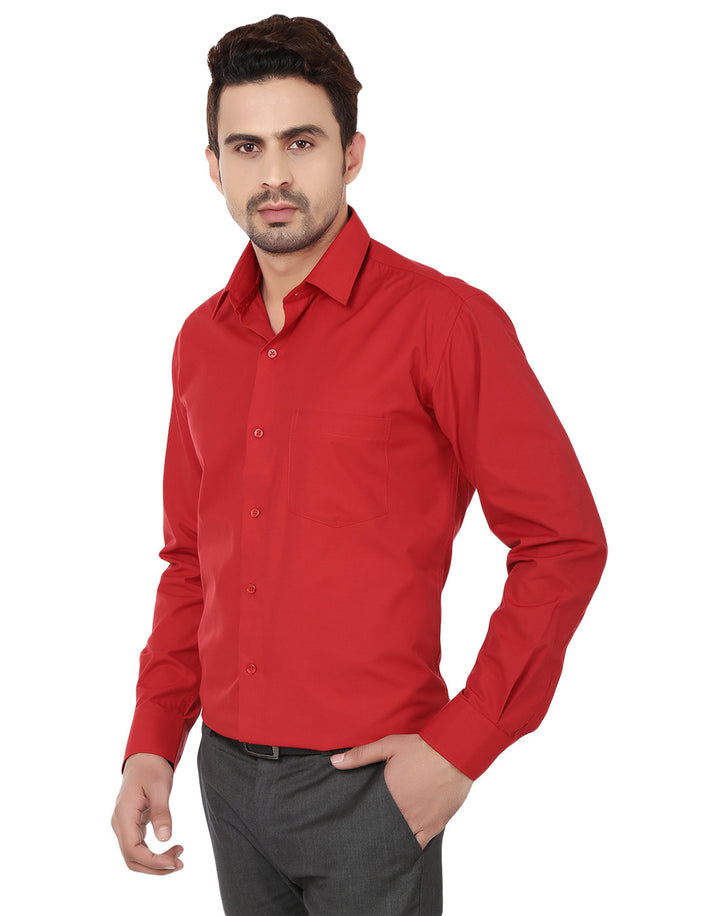 Men Red Solids Cotton Rich Slim Fit Formal Shirt