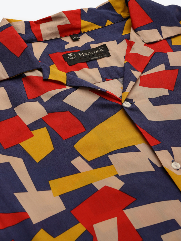 Men Red & Blue Printed Viscose Rayon Relaxed Fit Casual Resort Shirt