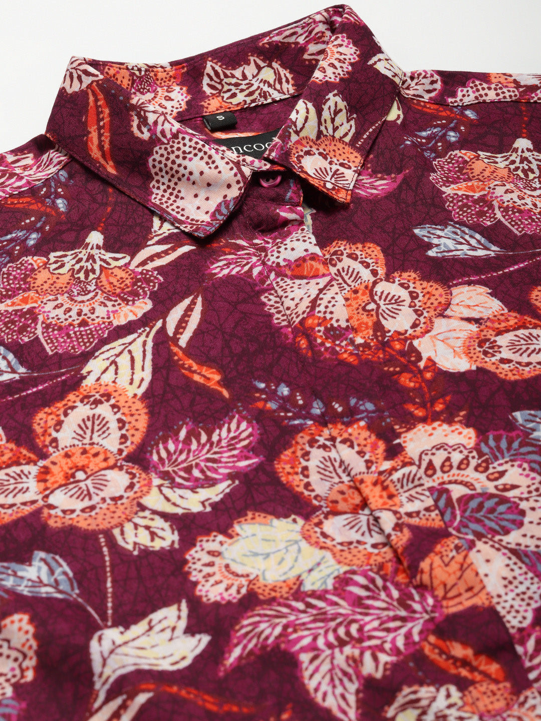 Women Burgundy Printed Viscose Rayon Slim Fit Formal Shirt