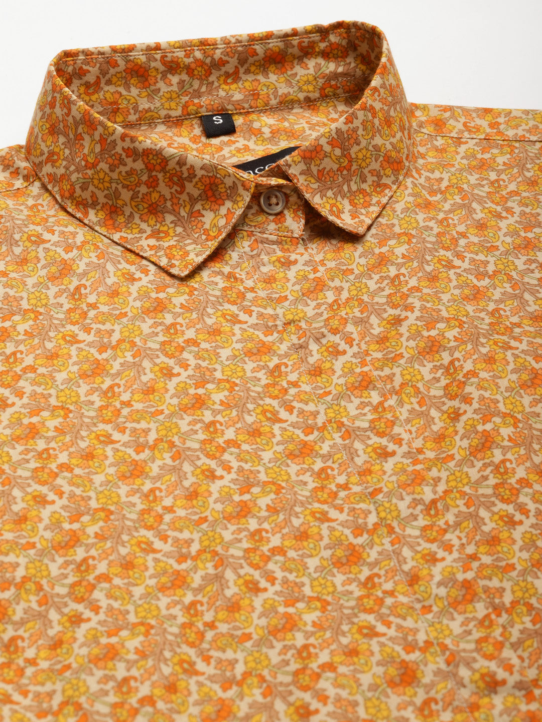 Women Beige & Yellow Printed Pure Cotton Regular Fit Formal Shirt