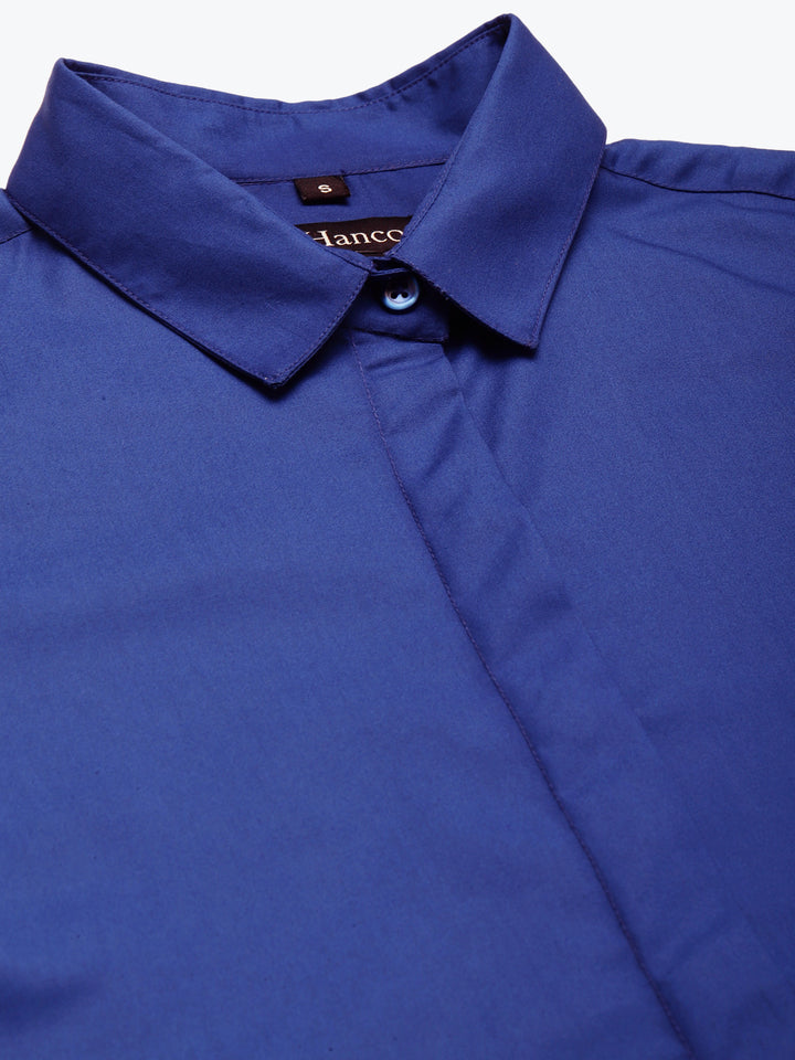 Women Royal Blue Solid Pure Cotton Slim Fit Formal Shirt