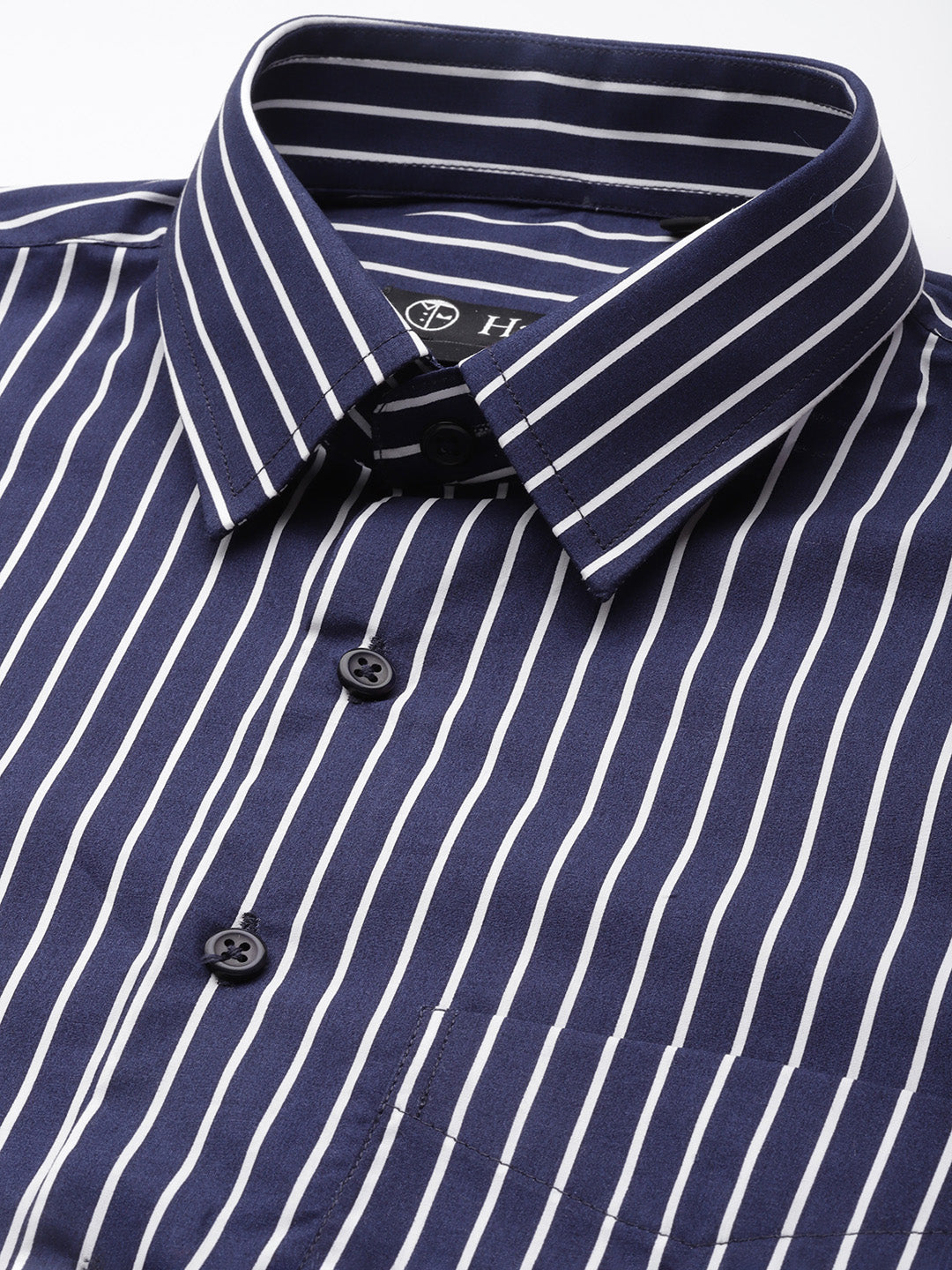 Men Navy Stripes Pure Cotton Slim Fit Formal Shirt