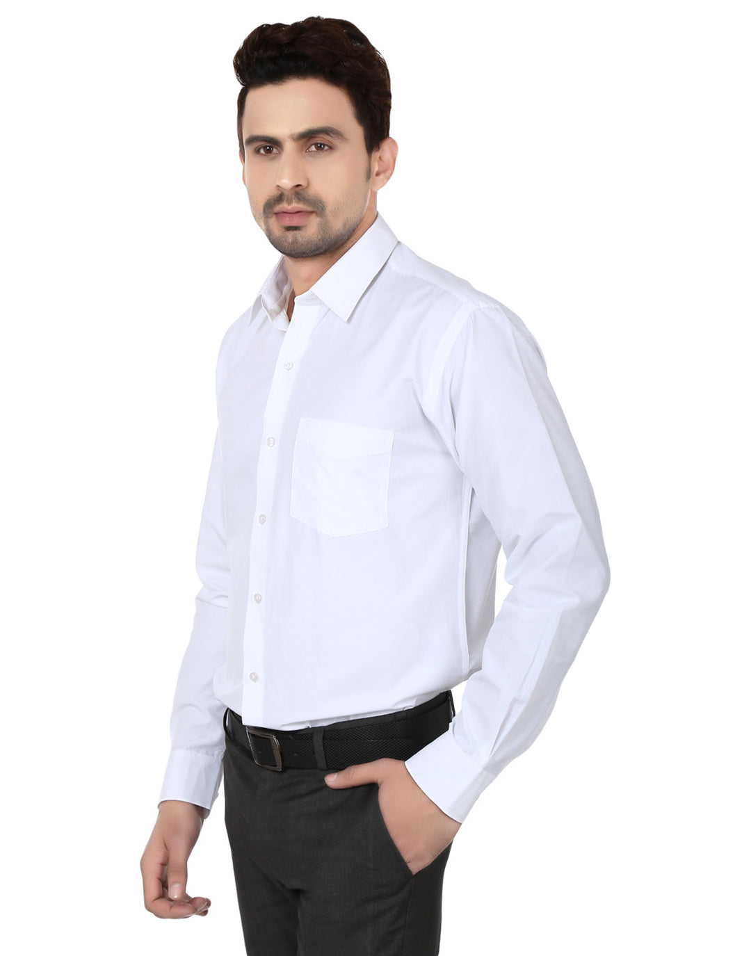 Men White Solids Cotton Rich Slim Fit Formal Shirt