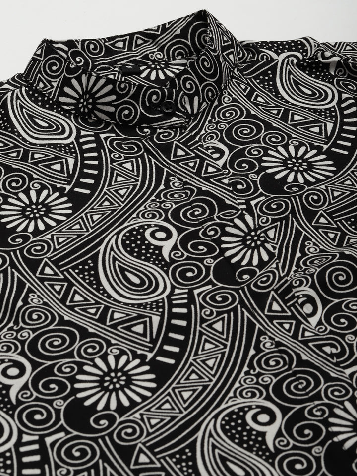 Women Black Printed Viscose Rayon Regular Fit Formal Shirt