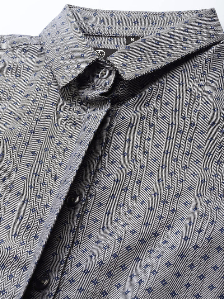 Women Grey Prints Pure Cotton Slim Fit Formal Shirt