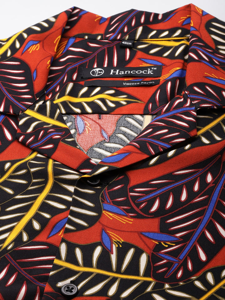 Men Black & Orange Prints Viscose Rayon Relaxed Fit Casual Resort shirt