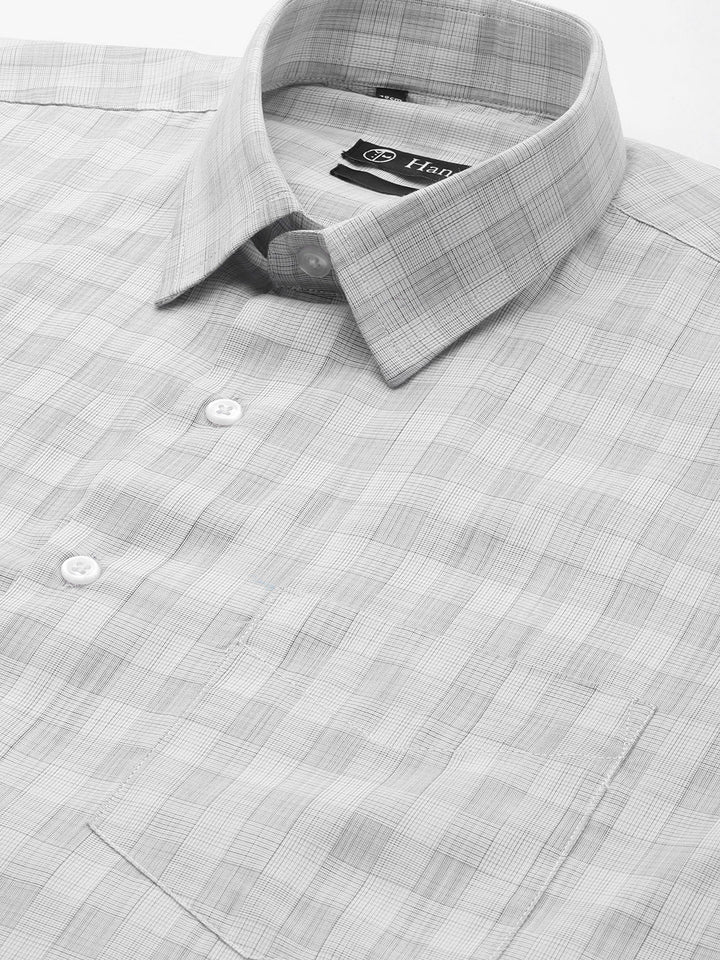 Men Grey Checked Cotton Rich Slim Fit Formal Shirt