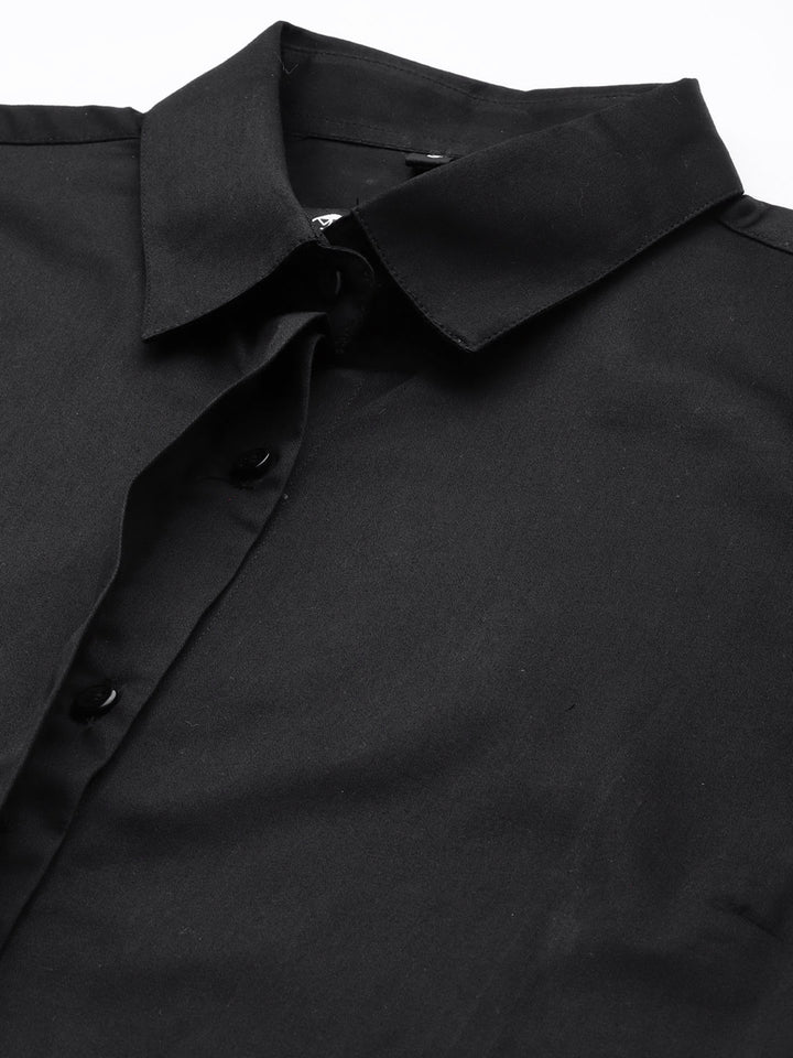 Women Black Solid Pure Cotton Satin Regular Fit Formal Shirt