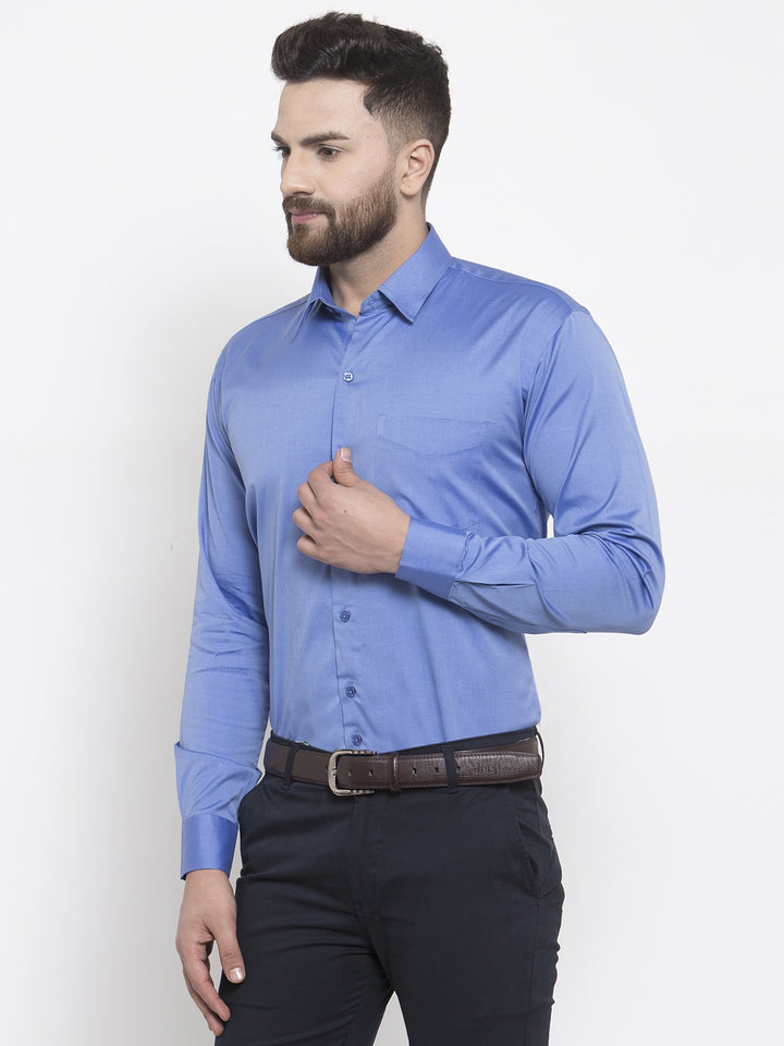 Men Blue Pure Cotton Solid Slim Fit Formal Shirt
