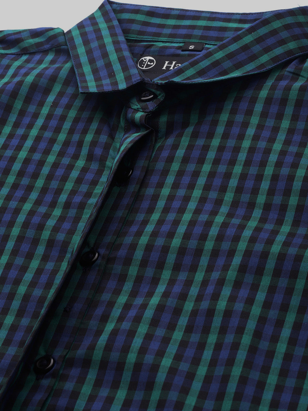 Women Navy & Green Checks Pure Cotton Slim Fit Formal Shirt