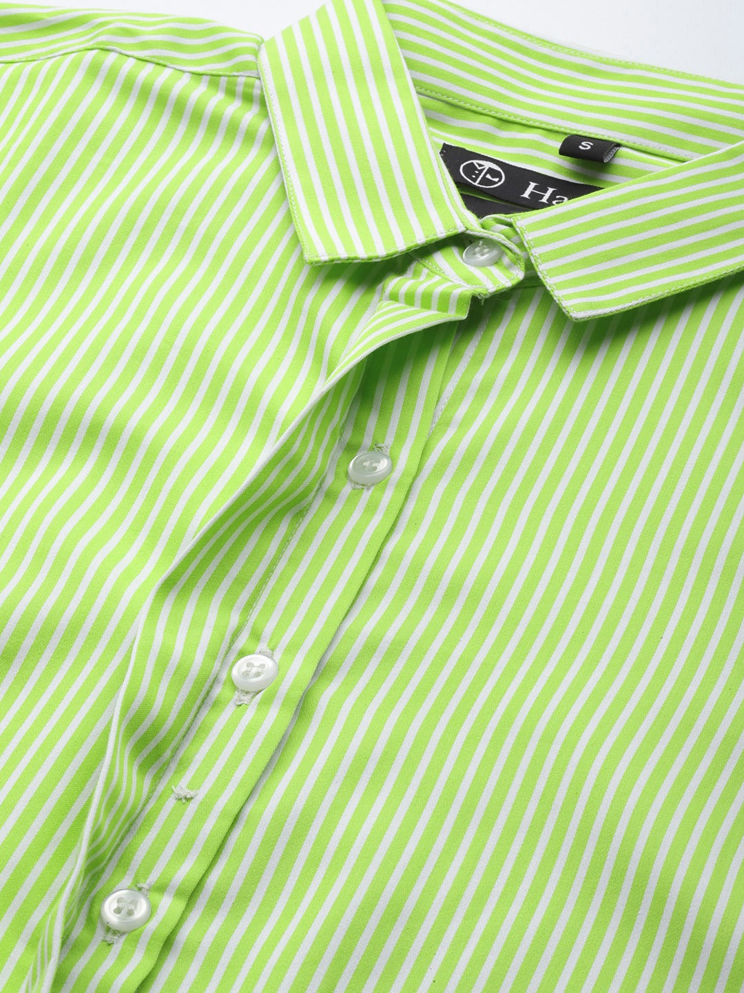 Women Green Stripes Pure Cotton Slim Fit Formal Shirt