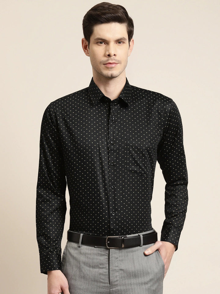 Men Black Prints Pure Cotton Slim Fit Formal Shirt