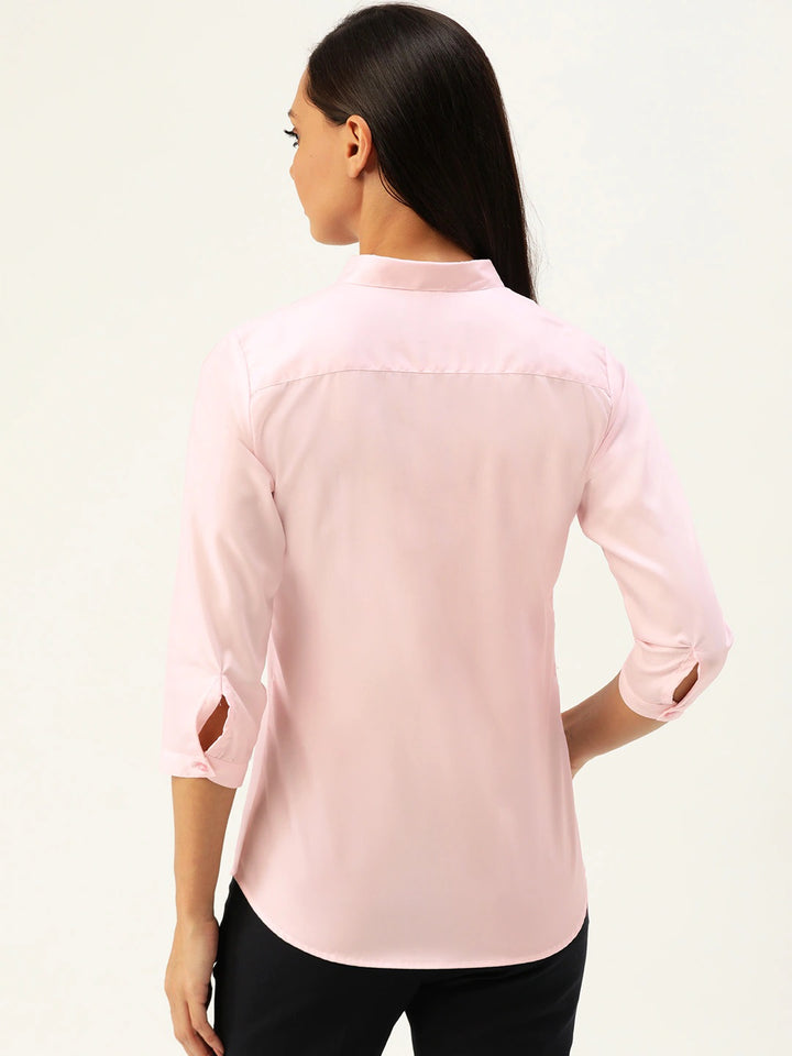 Women Pink Solids Pure Cotton Slim Fit Formal Shirt