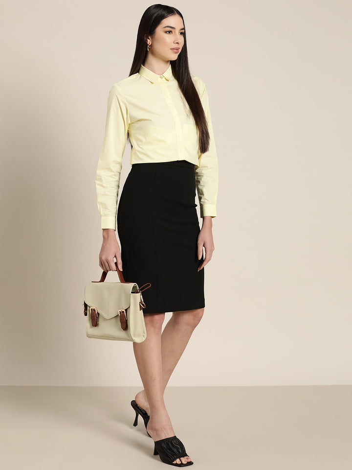 Women Lemon Solids Pure Cotton Slim Fit Formal Shirt