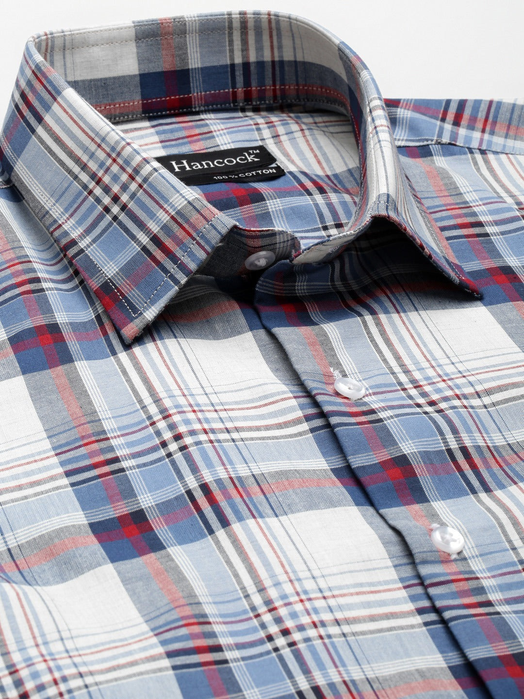 Men Blue & Cream Checked Pure Cotton Slim Fit Formal Shirt