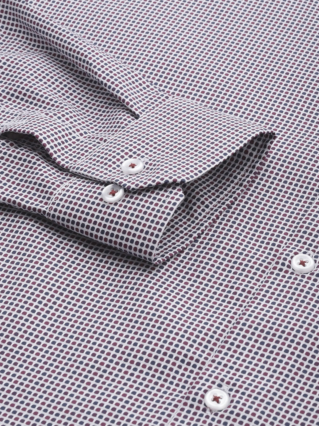 Men White & Maroon Solid Self Design Dobbys Pure Cotton Slim Fit Formal Shirt
