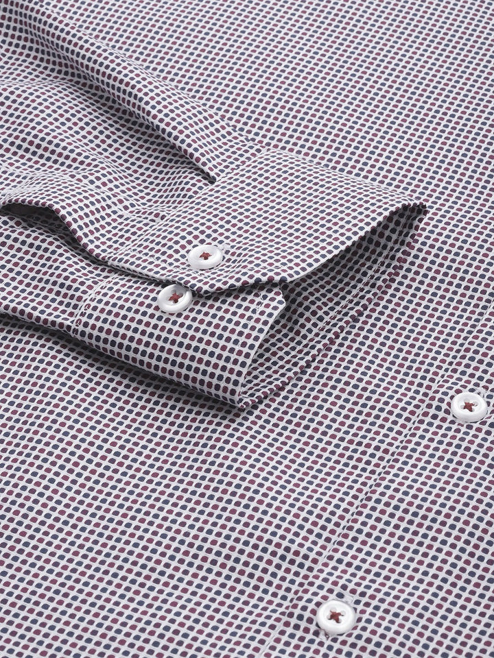 Men White & Maroon Solid Self Design Dobbys Pure Cotton Slim Fit Formal Shirt