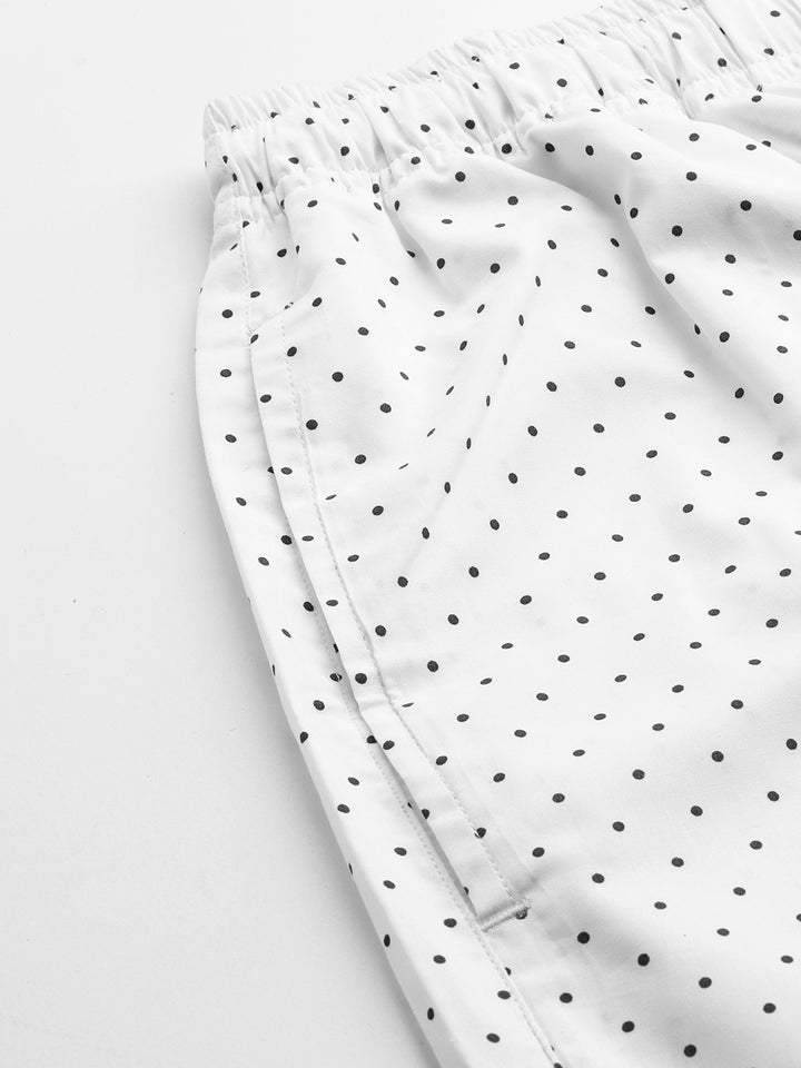 Men White Micro Dot Printed Pure Cotton Regular Fit Night Wear Night Suit