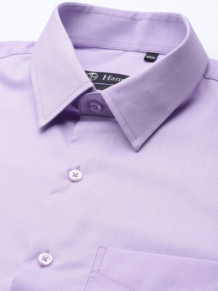Men Lavender Solids Pure Cotton Slim Fit Formal Shirt