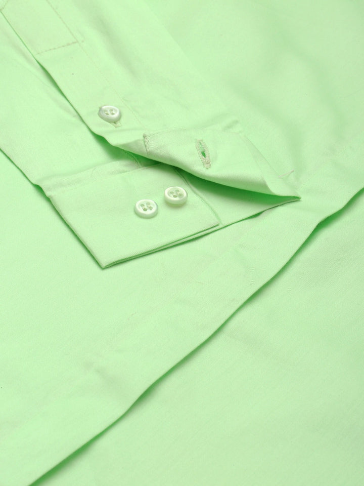 Women Green Solid Pure Cotton Satin Slim Fit Formal Shirt