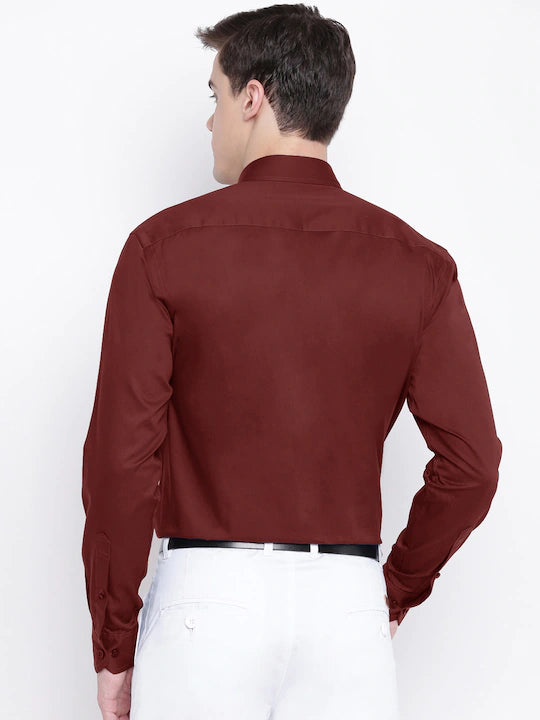 Men Maroon Solid Pure Cotton Slim Fit Formal Shirt