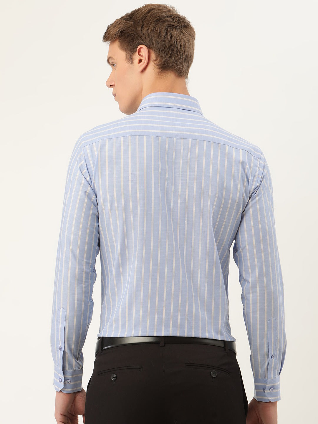 Men Blue Stripes Pure Cotton Slim Fit Formal Shirt