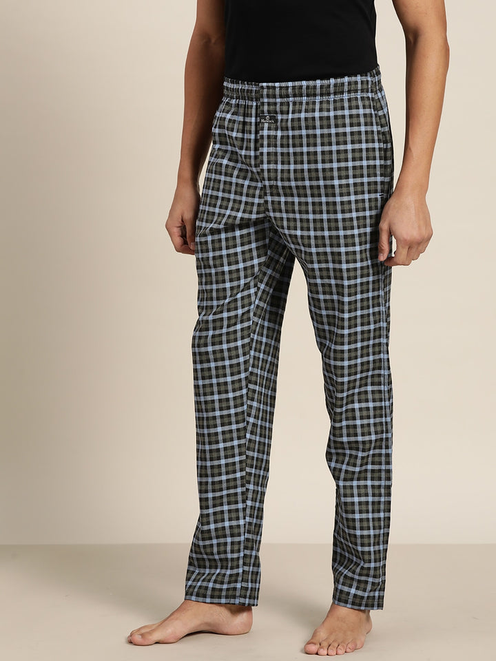 Men Black & grey Checks Pure Cotton Relaxed Fit Casual Lounge Pant