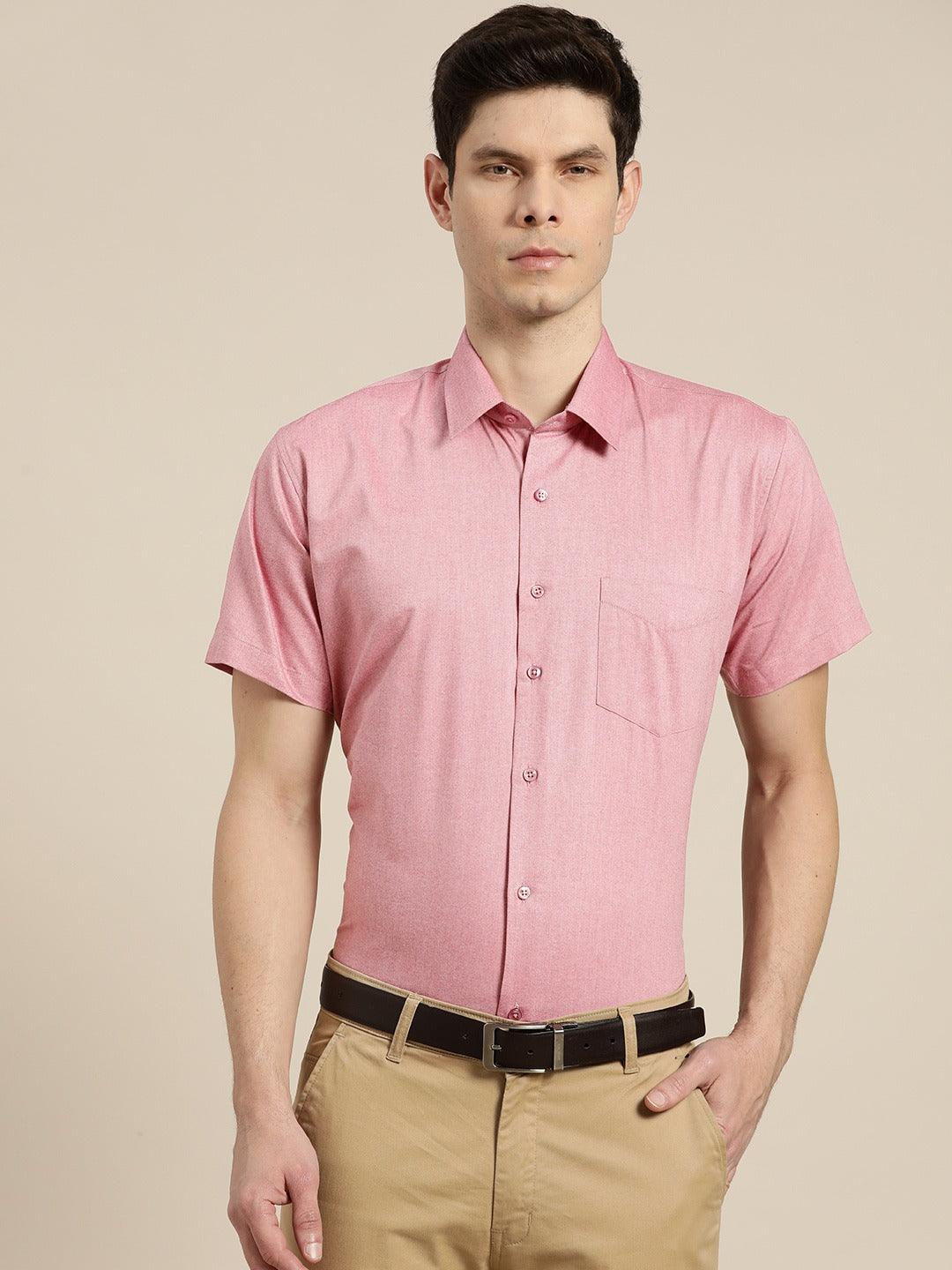 Men Pink Solids Cotton Rich Slim Fit Formal Shirt