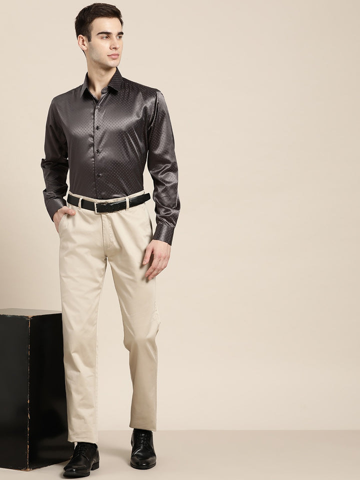 Men Light Beige Solids Pure Cotton Slim Fit Formal Trouser