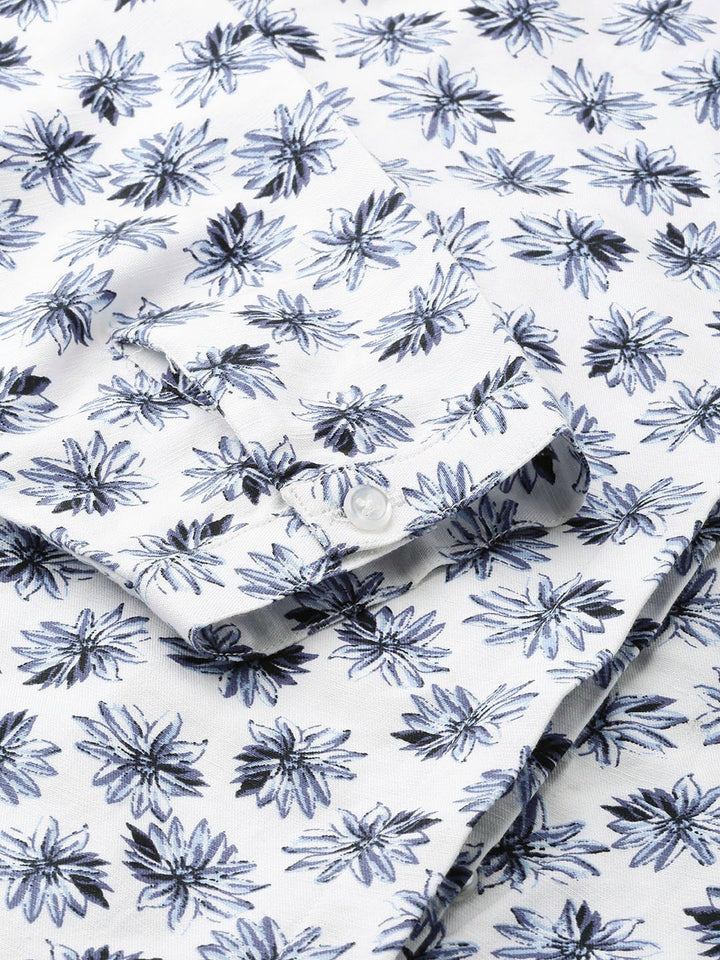 Women White & Blue Prints Pure Cotton Slim Fit Formal Shirt