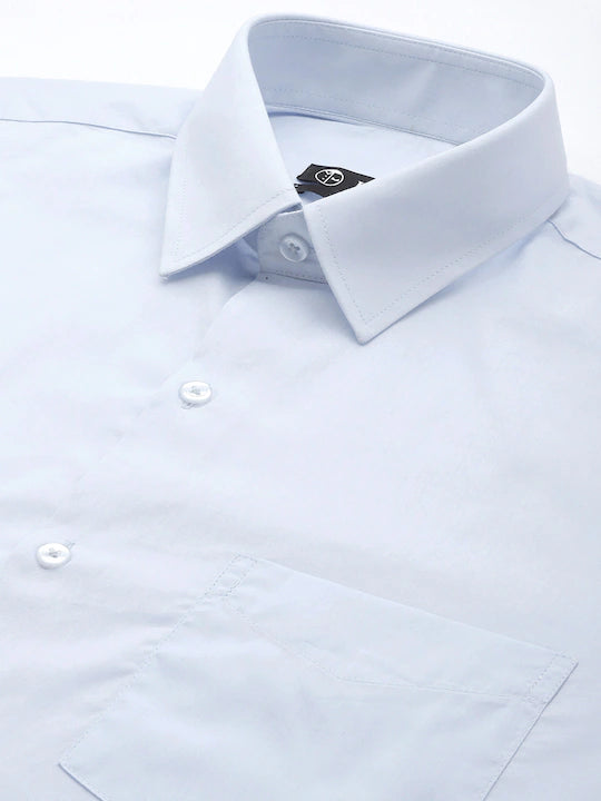 Men Sky Blue Solid Pure Cotton Slim Fit Formal Shirt