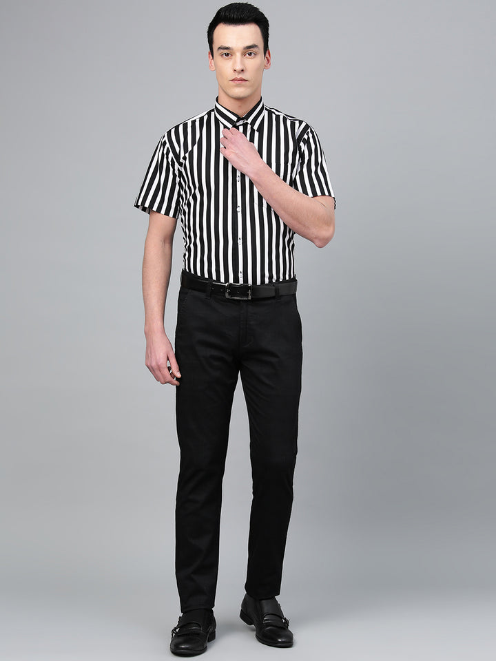 Men Black Pure Cotton Striped Slim Fit Formal Shirt
