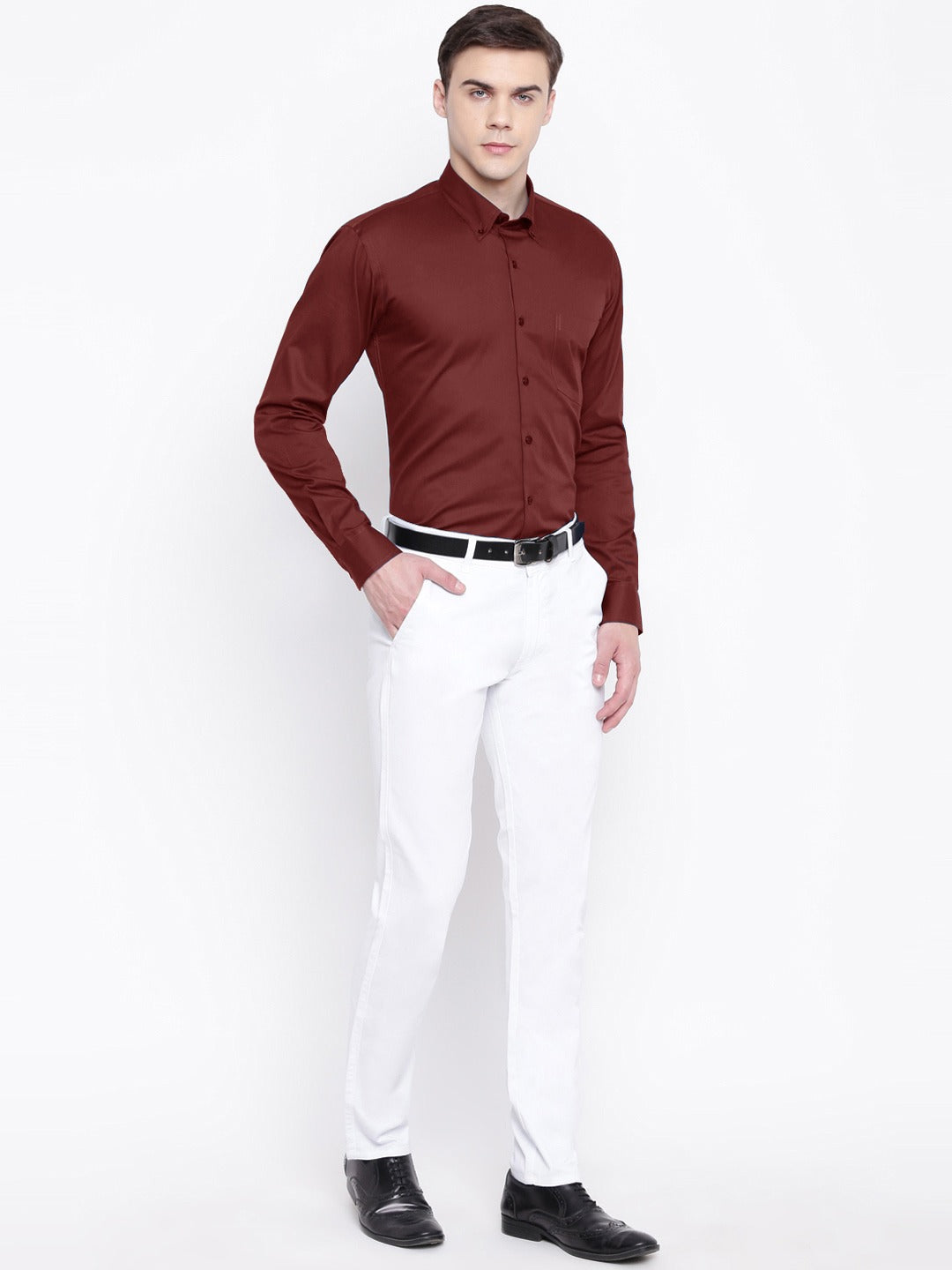 Men Maroon Solid Pure Cotton Slim Fit Formal Shirt