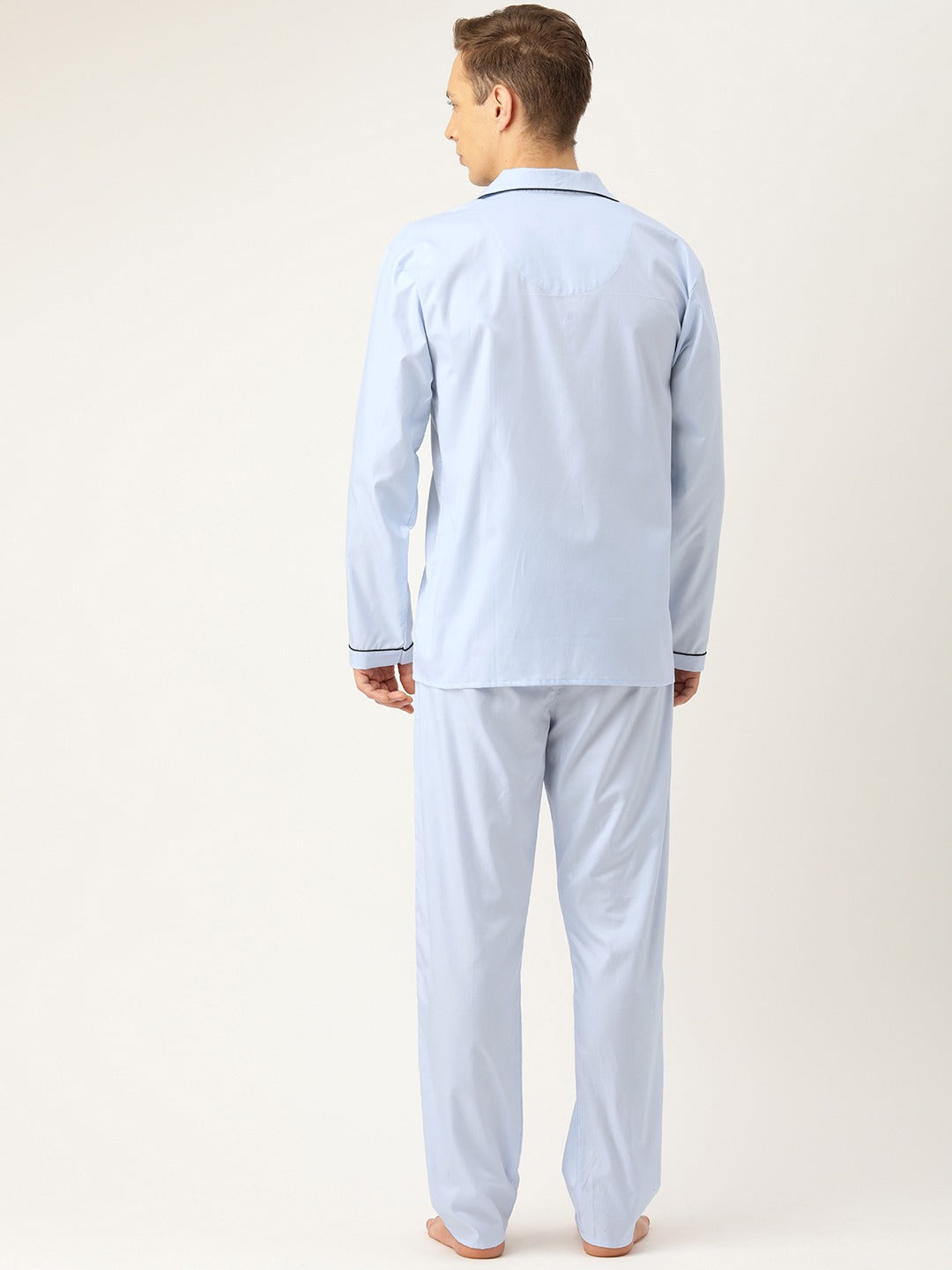 Men Sky Solids Pure Cotton Regular Fit Night Wear Night Suit