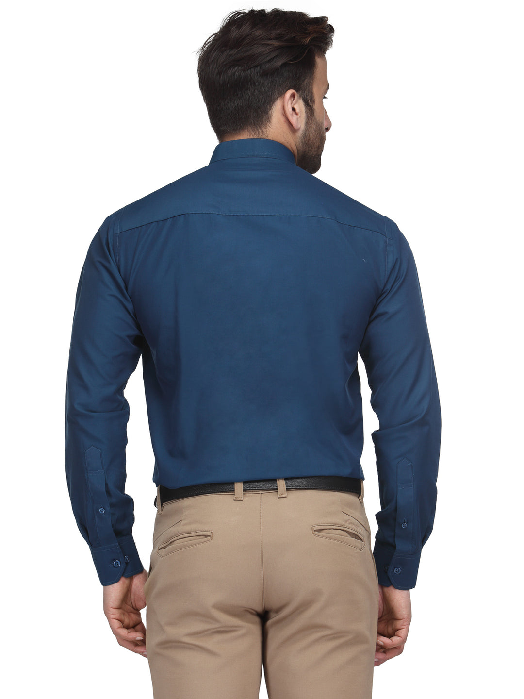 Men Turquoise Blue Slim Fit Solid Chinese Collar Plain Cotton Rich Formal Shirt
