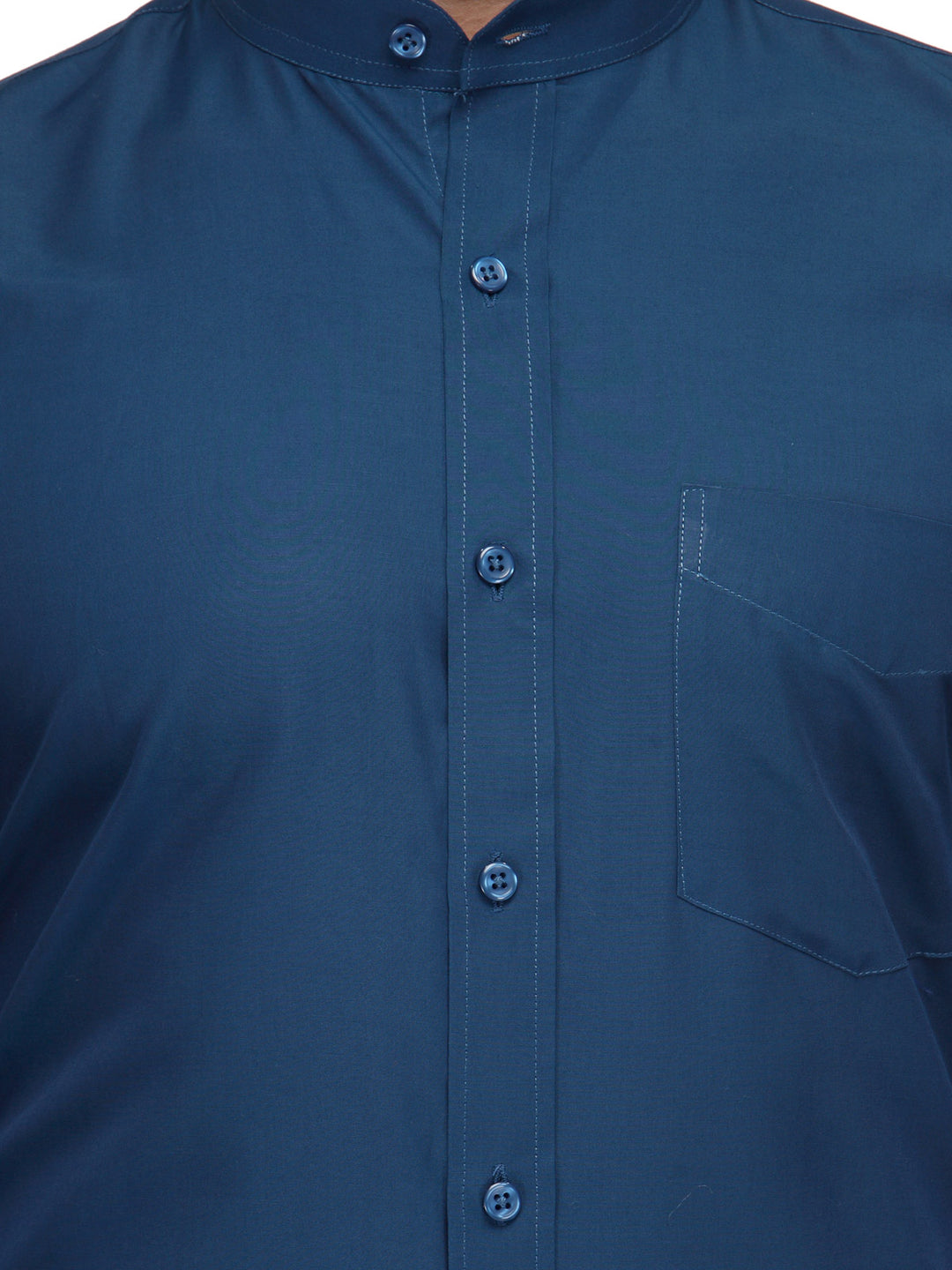 Men Turquoise Blue Slim Fit Solid Chinese Collar Plain Cotton Rich Formal Shirt