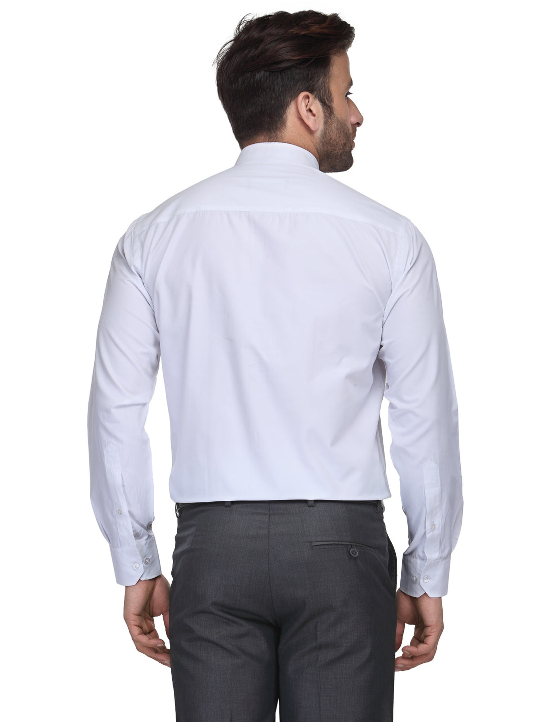 Men White Slim Fit Solid Chinese Collar Plain Cotton Rich Formal Shirt