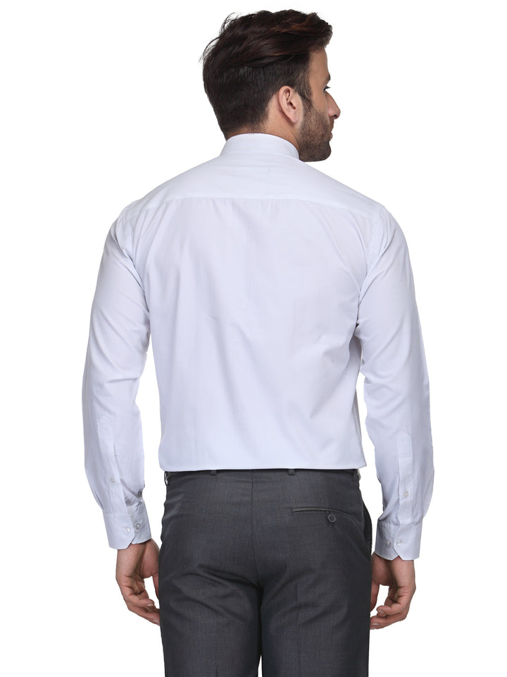 Men White Slim Fit Solid Chinese Collar Plain Cotton Rich Formal Shirt